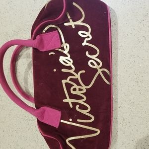 Victoria Secret handled bag gold writing fuchsia bag pick handles zipper closure